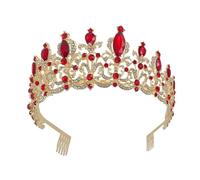 ERINGOGO Couronne de Mariée Élégante en Strass Rouge Diadème de Mariage pour Jeune Fille Accessoire Coiffure pour Banquet et Fêtes 1 Pièce