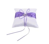ERINGOGO Coussin Porte-alliances Double Cœur 18,5 X 18 Cm en Tissu Violet pour Cérémonie de Mariage, Coussin de Mariage en Satin Polyester Coton PP, Accessoire Porte-alliances pour Porteur