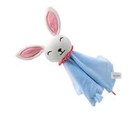 ERINGOGO Couverture de Confort Coton pour Garçon Fille avec Peluche Lapin Bleu de Apaisant avec Hochet et Anneau de Dentition Sécurisé pour Éveil et Sommeil