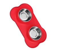 ERINGOGO Double pour Chien et Chat Acier Inoxydable avec Support Silicone Antidérapant Bol Alimentaire sans Déversement Set Repas Eau et Nourriture pour Animaux Rouge