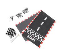 ERINGOGO Ensemble de Fête Thème Course Automobile Cônes de Signalisation Guirlande de Fanions à Carreaux Tapis de Circuit et 10 Mini Drapeaux de Course à Main pour Décoration Intérieure