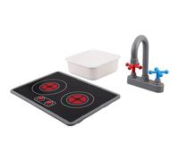 ERINGOGO Ensemble de Jouets Cuisine pour Garçon et Filles 3 Pièces avec Plaque à Induction Électronique, Robinet et Évier Carré en Plastique Robuste, Sonore et Lumineux pour Jeu