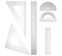 ERINGOGO Ensemble Géométrique Six Pièces, Règle Équerre Rapporteur | Kit Transparent Portable pour Aligner Plans et Cahiers, Triangles 45° 60°, Règles Droites, Usage Scolaire