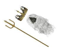 ERINGOGO Ensemble Trident et Couronne Dorée, Accessoires Cosplay Adultes | ABS, Aspect Doré, Soutien Stable pour Chorégraphie, Barbe Factice et Postiche pour Théâtre