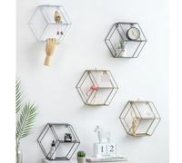 ERINGOGO Étagère Murale Hexagonale Fer Forgé Double Niveaux Style Nordique Rangement pour Plantes Décoration Facile à Installer sans Vis Coloris Doré