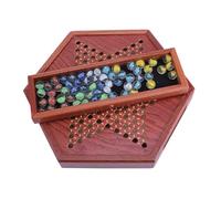 ERINGOGO Jeu de Dames Chinoises en Bois Hexagonal avec Billes en Verre Colorées Plateau avec Tiroir de Rangement Jeu de Stratégie Familial pour Garçon et Filles et Adultes Amusant