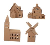 ERINGOGO Kit De Construction De Mini-Maisons Pour Enfants 4 Mini-Maisons En Carton À Colorier À Construire Soi-Même Modèle En Papier Kaki
