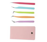 ERINGOGO Kit de Pinces à Épiler Extensions de Cils en Métal Inoxydable 5 Pièces Étui Rose Pailleté Outils de Précision pour Cils Individuels Touffes Professionnel pour Maquillage Yeux