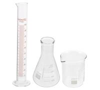 ERINGOGO Kit D'expérimentation Scientifique 3 Pièces en Verre Comprenant Bécher Gradué 250 Ml, Fiole Conique 250 Ml et Cylindre Gradué 100 Ml, Mesure Précise pour Laboratoire, Maison