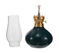 ERINGOGO Lampe à Pétrole en Verre Transparent et Céramique, Lanterne Style Tempête Vintage pour Éclairage Intérieur et Décoration de Jardin