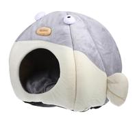 ERINGOGO Lit Coussin Chat Semi-fermé Forme Poisson-Ballon Doux et Chaud Nid Confortable pour Petit Chat et Chiot Refuge Douillet pour Animaux Intérieur