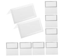 ERINGOGO Lot de 100 Marque-Places Pliables en Papier Cartonné Finition Argentée Format Double Cadre Cartes de Table Vierges pour Mariage Banquet et Événements Faciles à Écrire et
