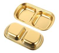 ERINGOGO Lot de 2 Assiettes d'Assaisonnement en Acier Inoxydable 304 Double Compartiment Doré Plat Sauce Inox pour Sauces et Amuse-Gueules la Cuisine Maison et Restauration