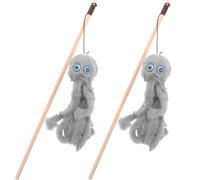 ERINGOGO Lot de 2 Bâtonnets Interactifs pour Chats D'intérieur, en Peluche Imitation Pieuvre Gris, à Haute Énergie, Accessoire de Jeu Stimulant pour Chat Baguette en Bois,