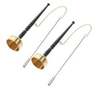 ERINGOGO Lot de 2 Cloches à Main en Laiton Yin Qing Vintage Manche en Bois, Instrument de Prière pour Temple Bouddhiste, Ustensile Rituel du Dharma Adapté la Contemplation et Purification