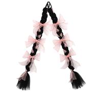 ERINGOGO Lot de 2 Extensions de Queue de Cheval Tressée Noire Nœud Décoratif en Fibres Synthétiques Longues et Volumineuses Perruques Tressées pour Femmes et Filles Coiffure Ethnique