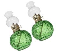 ERINGOGO Lot de 2 Lampes à Pétrole en Verre Transparent Vert Style Lanterne à Pétrole Rustique Vintage Lampe de Table Décorative ’Extérieur pour Ambiance Chaleureuse Intérieur et Camping