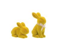 ERINGOGO Lot de 2 Sculptures de Lapins de Pâques Floqués en Résine Jaune, Décorations de Table Printanières pour Intérieur et Jardin, Figurines Décoratives Miniatures pour Fête de