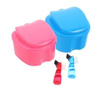 ERINGOGO Lot De 2 Sets De Kits Pour Prothèses Dentaires Avec Brosse Double Face Et Boîte De Pomme Bleu Clair, Étui De Voyage Étanche Avec Panier-filtre, Nettoyage Complet à Domicile Déplacement