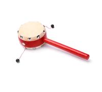ERINGOGO Lot de 2 Tambours à Secouer Traditionnels Chinois pour Bébé, Diamètre 7 Cm Peau de Mouton Blanche, Manche en Bois Rouge, Jouet Musical Éducatif pour Éveil Sensoriel