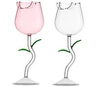 ERINGOGO Lot de 2 Verres à Vin Élégants 150 Ml en Verre Cristallin Transparent et Rose Motif Rose et Feuille, Multifonction pour Vin, Cocktail et Fête, Accessoires de Bar et Dîner
