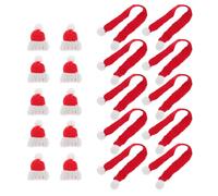 ERINGOGO Lot de 20 Mini Bonnets de Père Noël Tricotés Rouge et Blanc 10 Mini Écharpes Tricotées Rouges Accessoires Décoratifs pour Bricolages de Noël Décorations Festives pour Bouteilles