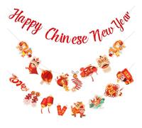 ERINGOGO Lot de 3 Banderoles du Nouvel An 2024 en Papier Décoration Festive pour Célébration du Nouvel An Chinois Drapeaux Suspendus Rouges Accessoires pour Fête et Ornements de