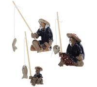 ERINGOGO Lot de 3 Figurines Décoratives de Pêcheurs en Céramique Modèles Aléatoires pour Aquarium Ornements de Bonsaï et Décoration de Jardin Accessoires Résistants et Faciles à