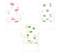 ERINGOGO Lot de 3 Mini Chaises de Plage en Bois pour Maison de Poupée, Décoration Miniature Tropicale Flamant Rose, Ananas et Feuille de Bananier, Accessoires Meubles Miniatures de Jardin,