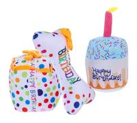 ERINGOGO Lot de 3 Peluches pour Chat Anniversaire Mâcher Gâteau en Peluche Jouets Couineurs pour Chatons d'Intérieur Accessoires Ludiques pour Stimuler Les Molaires