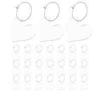 ERINGOGO Lot de 30 Breloques D'identification en Verre en Acrylique Transparent de Cœur 3,6 X 3,5 Cm pour Marque-verres à Vin Réutilisables, pour Mariage, Fête et Organisation de