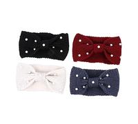 ERINGOGO Lot de 4 Bandeaux en Laine Tricotée à Nœud avec Perles, Élastiques, Taille Unique, Bandeaux Chauds pour Femmes, Cache-oreilles D'hiver, Accessoires de Mode Hivernale Élégants
