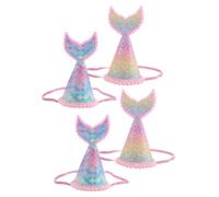 ERINGOGO Lot de 4 Chapeaux d'anniversaire Sirène Garçon et Filles, Accessoires Photo Paillettes, Cônes Colorés Élastique Confort, Décorations Fête Fille Garçon, Couvre-Chefs Réutilisables