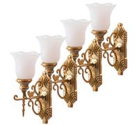 ERINGOGO Lot de 4 Lampes Murales Miniatures Dorées, Applique Murale Décorative pour Micro-aménagement Paysager, Petite Lampe Blanche Froide, Accessoires pour Maison de Poupée, Décoration