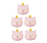 ERINGOGO Lot de 5 Ballons en Aluminium de Chat Couronné Rose, Grosse Taille, Décoration de Ballons Animaux pour Fête D'anniversaire, Accessoires de Fête Résistants et Adaptés