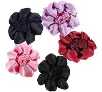 ERINGOGO Lot de 5 Filets à Cheveux Élastiques pour Chignon Snood Confortable en Satin Bordure Dentelle Taille Unique Couleur Noir Bleu Marine Rose Rouge Profond Violet Clair