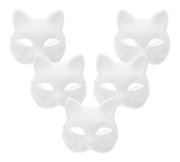 ERINGOGO Lot de 5 Masques de Chat Vierges en Papier Mâché Demi-Visage Blanc Non Peint Légers et Sûrs Masque DIY pour Soirée Cosplay Carnaval Fête D’Halloween et Bal Masqué Adulte