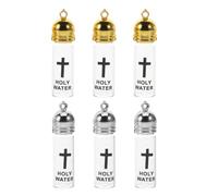 ERINGOGO Lot de 6 Bouteilles d'eau Bénite en Verre Couvercle Étanche Grandes Bouteilles Catholiques Argentées et Dorées Flacons Rechargeables pour Baptême Communion et Cérémonies