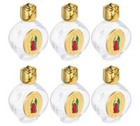 ERINGOGO Lot de 6 Flacons d'eau Bénite Catholique Miniatures 15 ML en Verre Cristal Motifs en Alliage Doré Récipients Portables Réutilisables pour Baptêmes Mariages et Communions