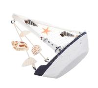 ERINGOGO Lot de 8 Voiliers Miniatures en Bois 14 CM Coquillages et Phare Blanc Décoration Nautique Murale Fête sur Thème Mer Maquettes Artisanales pour Chambre et Salon