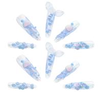 ERINGOGO Ongles Sirène Faux à Coller Stickers Méduse pour Ongles Amande Bleus Complete Pose Facile