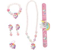 ERINGOGO Parure de Bijoux Licorne pour Petites Filles 4-7 Ans - Bracelet, Collier, Boucles D’Oreilles, Bague et Montre Numérique - Silicone Doux, Perles Colorées, Présent Fête Fille,