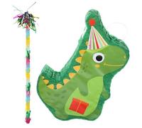 ERINGOGO Piñata Dinosaure 3d Verte en Papier Sûr, Jeu de Fête D'anniversaire 2 Pièces Bâton à Frapper en Tissu, Décoration Suspendue pour Événements et Carnaval