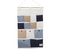 ERINGOGO Pochette Murale Suspendue en Coton Lin à Compartiments Multiples | Rayures Discrètes, Montage Facile Corde, pour Maquillage et Fournitures de Nettoyage, Bureau ou Placard