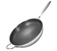 ERINGOGO Poêle à Frire Wok en Acier Inoxydable 32 CM Fond Plat Nid D’Abeille Poêle à Sauter Antiadhésive pour Cuisinières à Gaz Ustensile Cuisine Multifonction pour Cuisson Quotidienne