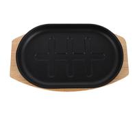 ERINGOGO Poêle à Steak en Fonte Pré-Assaisonnée 275X175X25 CM avec Plateau en Bois Poêle Plate Robuste pour Barbecue Cuisson Multifonctionnelle et Service à Domicile ou Professionnel