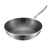 ERINGOGO Poêle Wok en Acier Inoxydable 34 CM Nid D’Abeille Antiadhésive Poignée Simple pour Cuisinière Induction et Électrique Wok Robuste pour Cuisson Vapeur et Sautée Cuisine