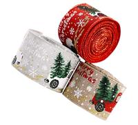 ERINGOGO Rubans de Noël Décoratifs 3 Rouleaux 5 M X 5 CM Rouge Beige et Gris pour Bricolage Emballage Présent et Décoration de Sapin Rubans DIY pour Fête et Création Artisanale