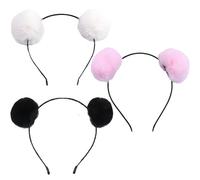 erioctry Lot de 3 bandeaux à oreilles de panda mignons en peluche avec pompons - Accessoires pour cheveux pour femme - Pour fête d'anniversaire, Halloween, Noël