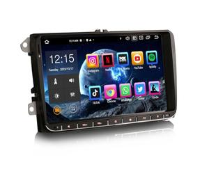 Erisin 9 Pouces 8-cœur 4GO+64GO Android 14 Autoradio Navigateur GPS pour VW Crafter Amarok Caddy Polo 6R Transporter T6 Skoda Yeti Bluetooth 5.0 CarPlay Android Auto Dab+ FM DSP WiFi 4G RDS Canbus
